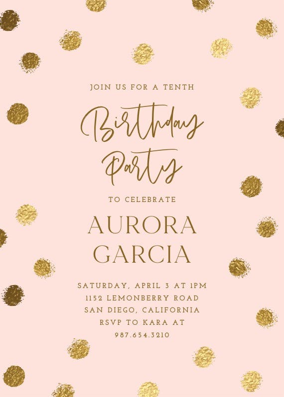Gold dots -  invitación de cumpleaños