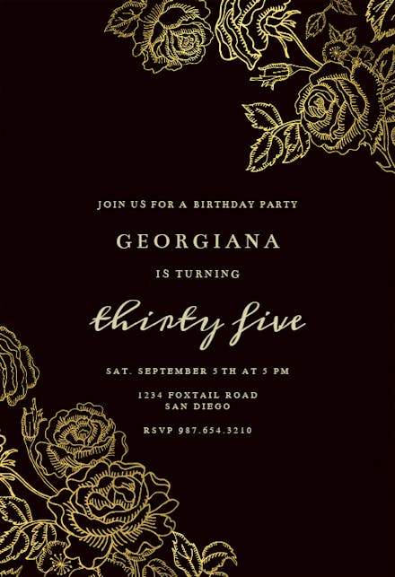 Gold Foil Roses - Birthday Invitation