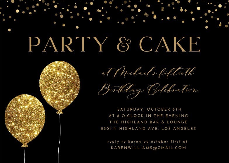 Gold glitter - birthday invitation