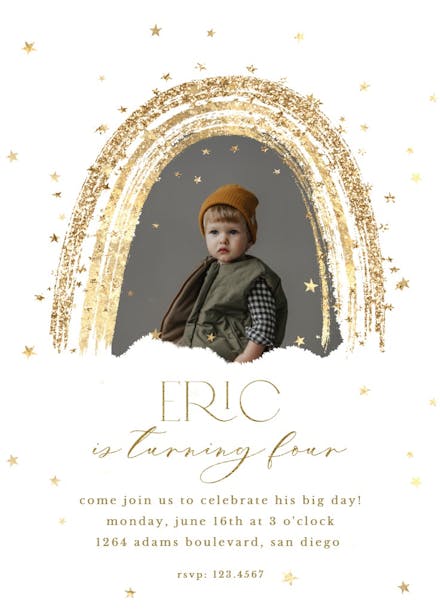 Gold rainbow - birthday invitation