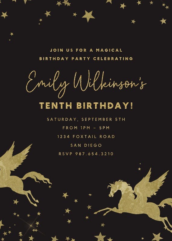 Gold unicorn - invitación de cumpleaños