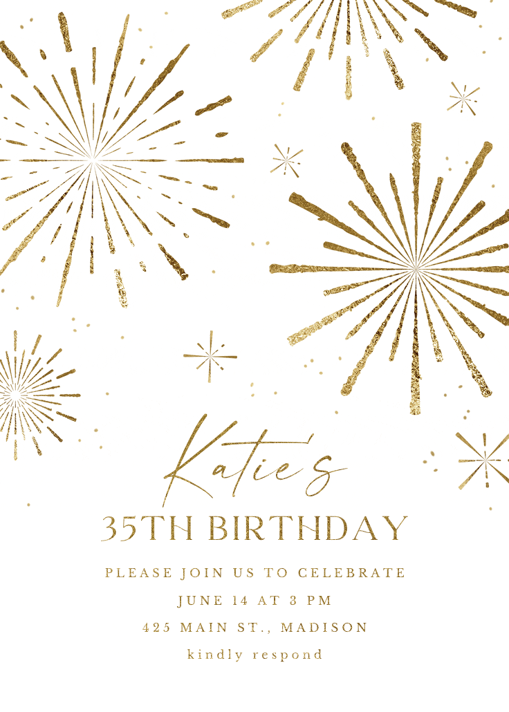 Golden fireworks - invitación de cumpleaños