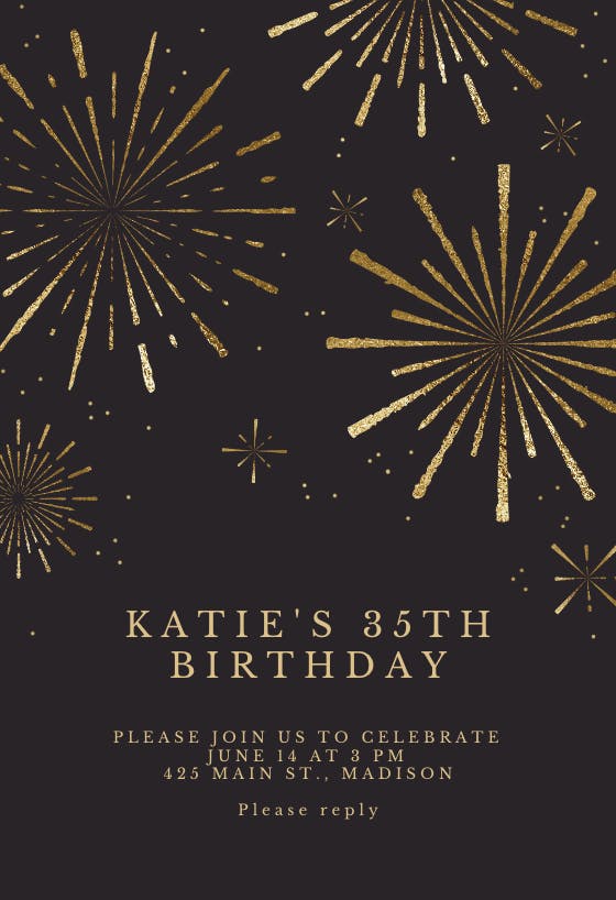 Golden fireworks - birthday invitation