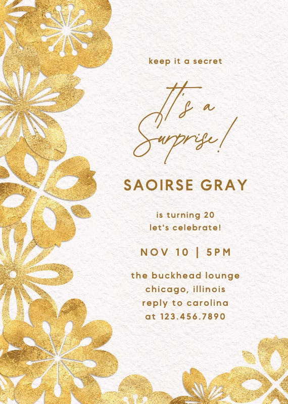Golden flowers - party invitation