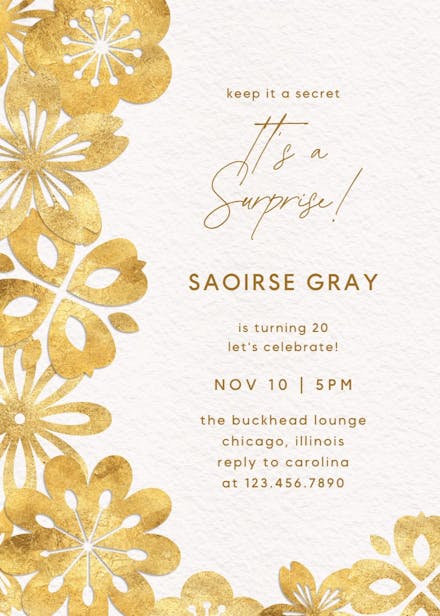 Golden flowers - birthday invitation