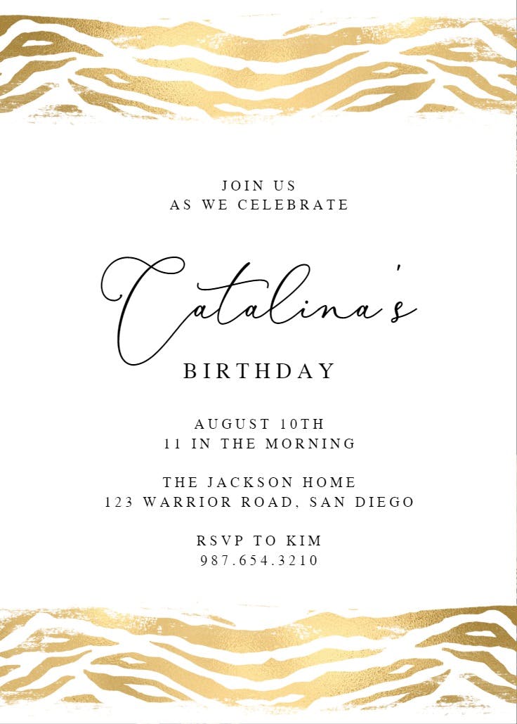 Golden leopard strokes - birthday invitation