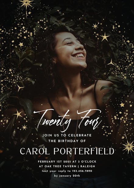 Golden stars and dots - birthday invitation