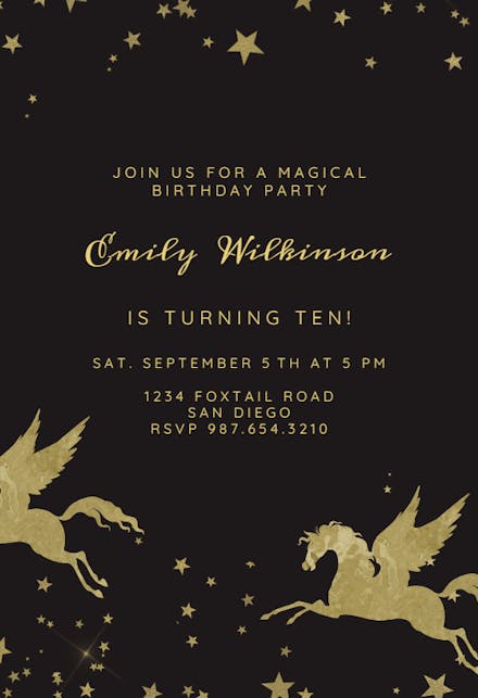 Golden Unicorn - Birthday Invitation