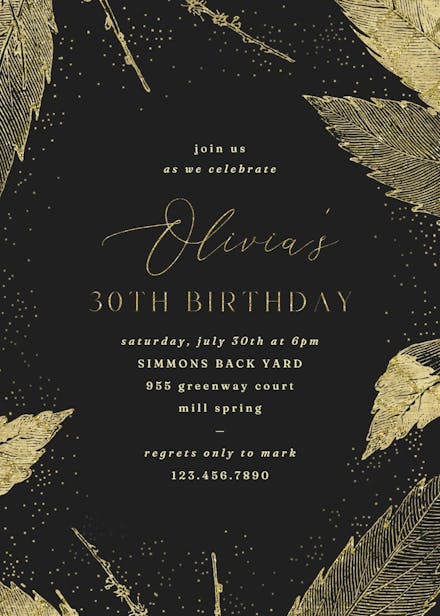 Golden winter leaves - birthday invitation