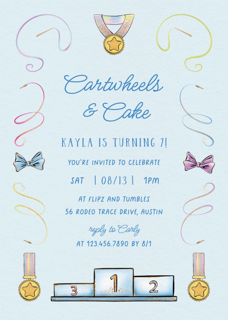 Gymnastics medal - printable party invitation