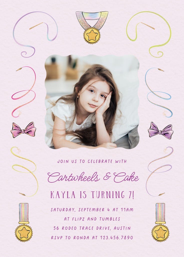 Gymnastics medal photo - birthday invitation