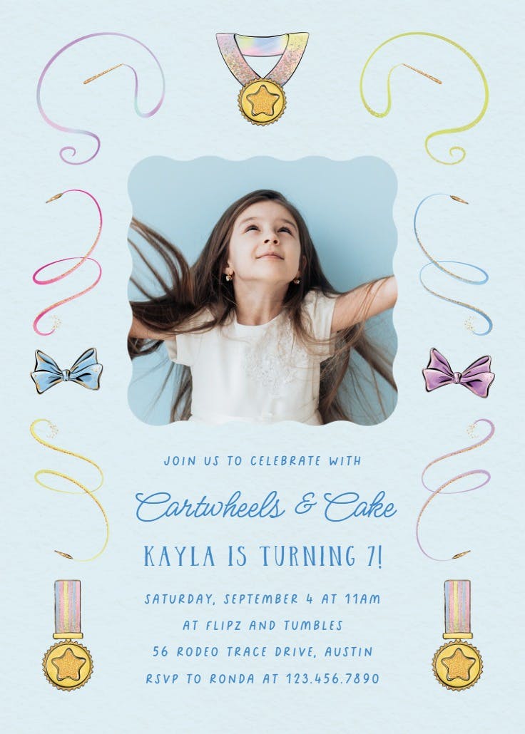 Gymnastics medal photo - printable party invitation