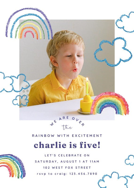 Hand drawn rainbows - invitación de fiesta de cumpleaños con foto