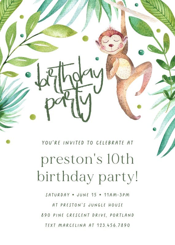 Hanging monkey - birthday invitation