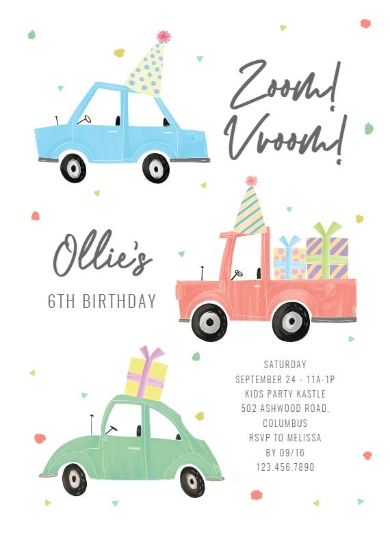 Happy cars - birthday invitation
