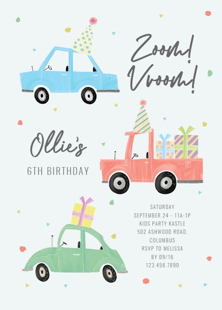 Happy Cars - Birthday Invitation Template (Free) | Greetings Island