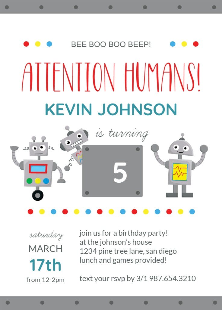 Happy robots - printable party invitation