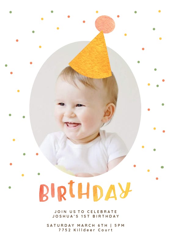 Hat & polka dots -  invitación de cumpleaños