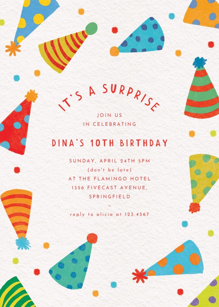 Hats in the air -  invitación de cumpleaños