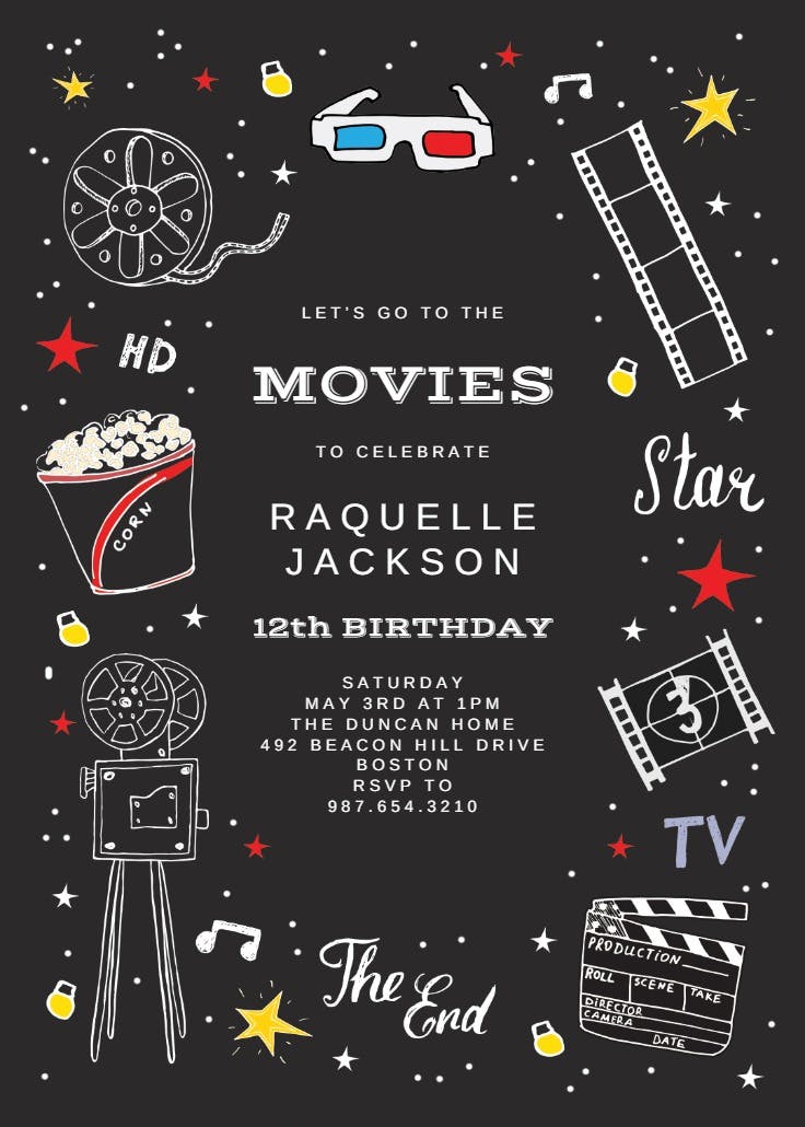 Hollywood movies - birthday invitation