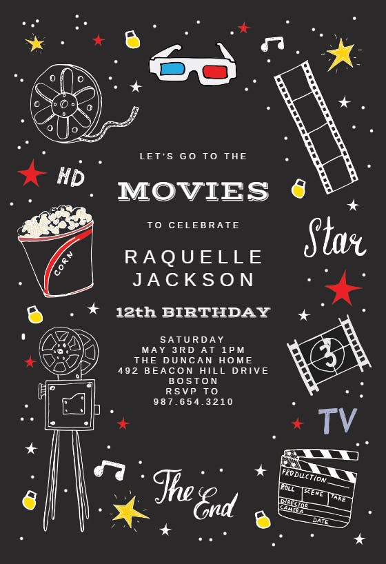 Hollywood movies -  invitación de cumpleaños