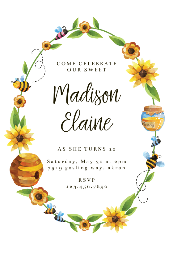 Honey Bee - Birthday Invitation Template | Greetings Island