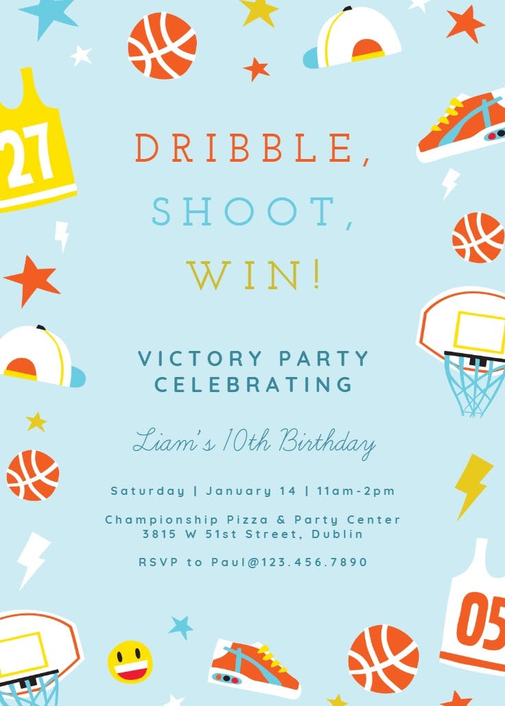 Hot hand basketball - birthday invitation