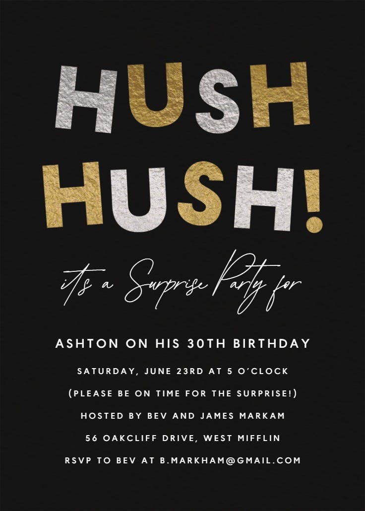 Hush hush - party invitation