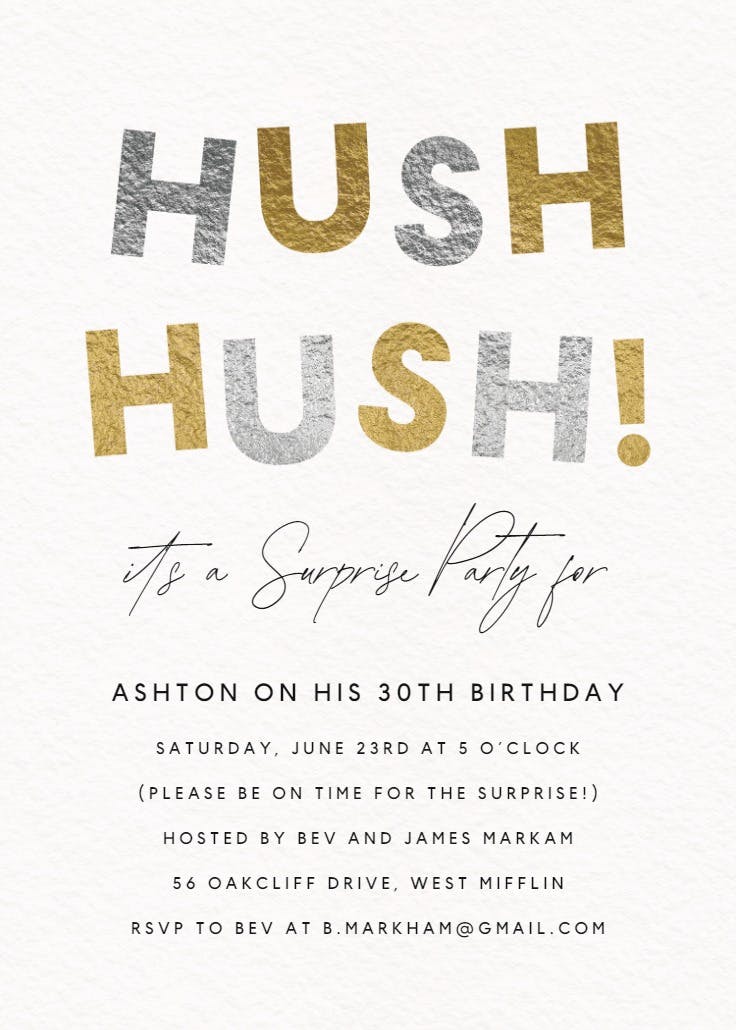 Hush hush - party invitation