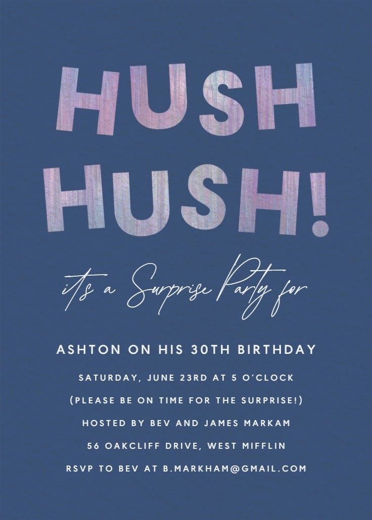 Hush hush - birthday invitation