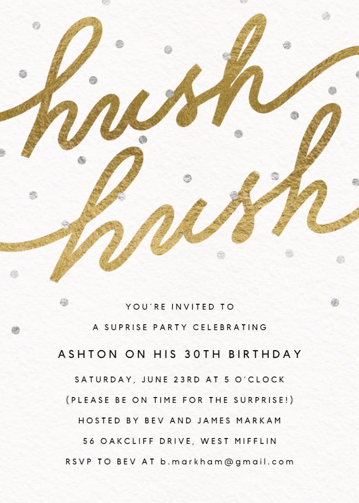 Hush hush script - party invitation