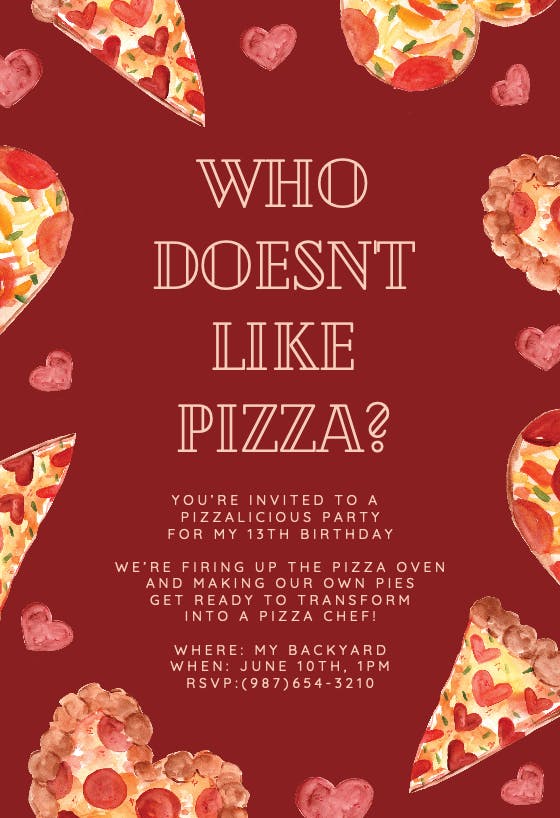 I love pizza - birthday invitation