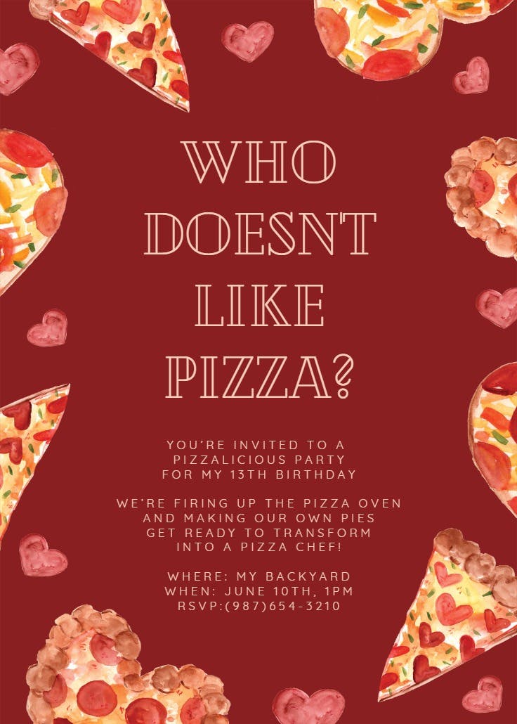 I love pizza - invitación de fiesta