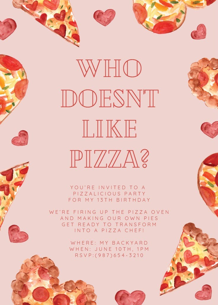 I love pizza - invitación para fiesta