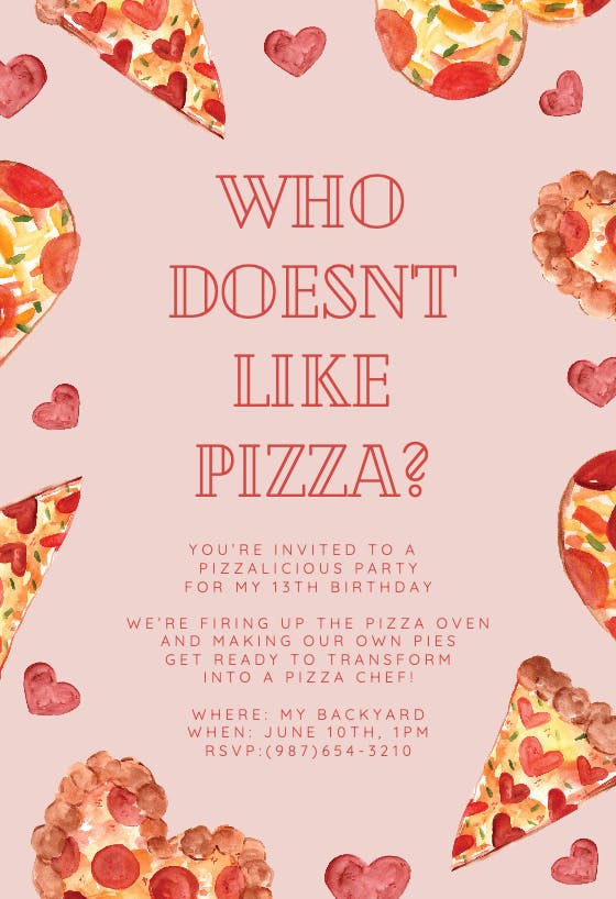 I love pizza - printable party invitation