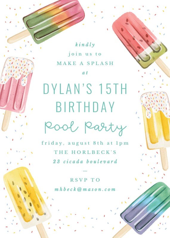 Ice cream frame - pool party invitation