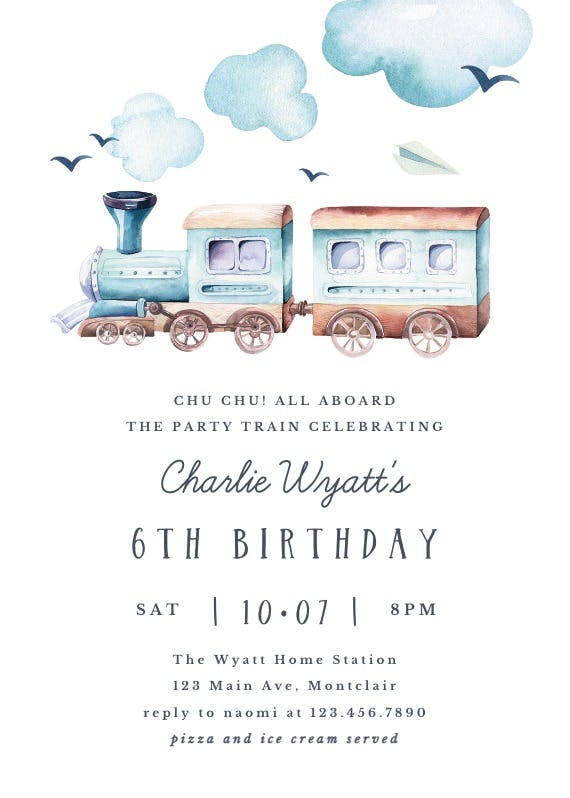 Illustrated train - birthday invitation