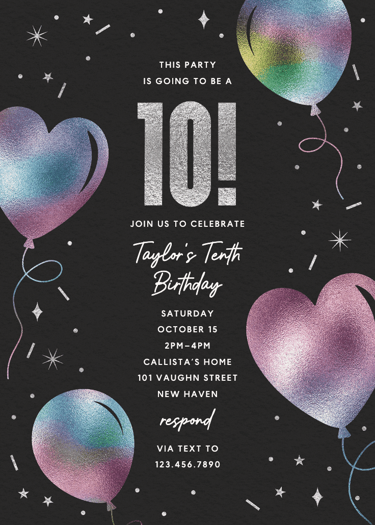 Iridescent balloons - birthday invitation