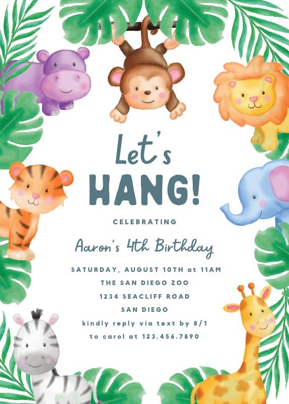 Jungle animal -  invitación para fiesta