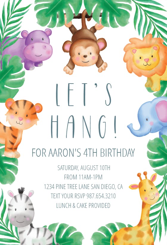 Jungle Animal - Birthday Invitation Template | Greetings Island Jungle Animal - Birthday Invitation Template | Greetings Island