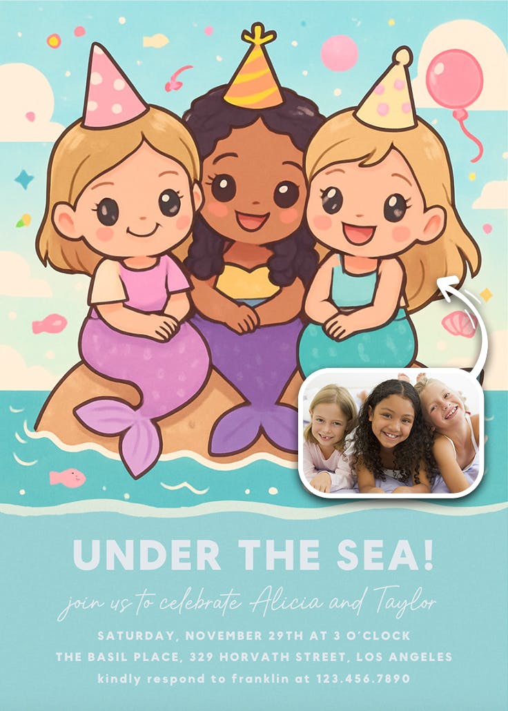 Kawaii mermaid - invitation