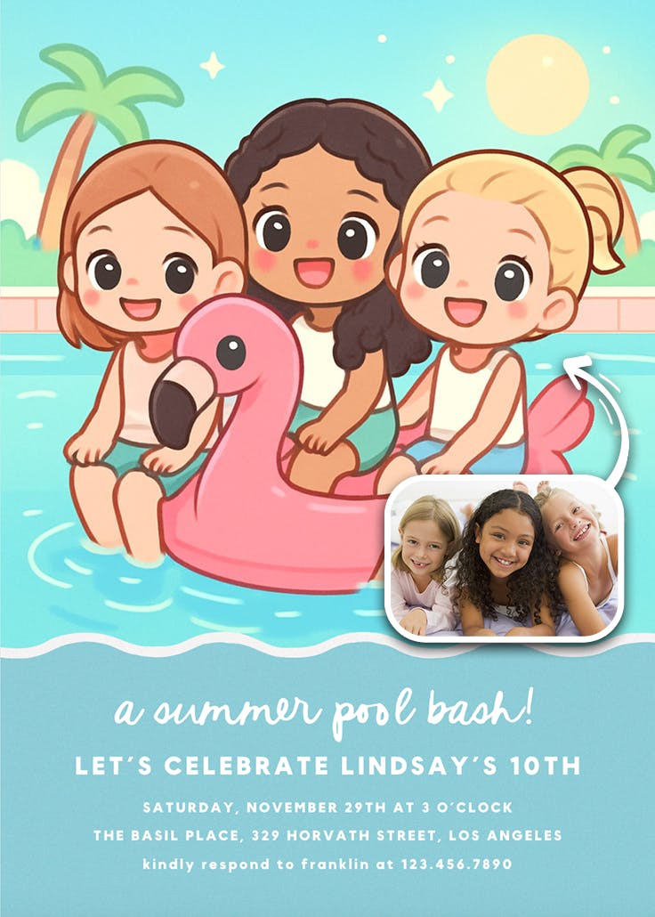 Kawaii pool party - invitation