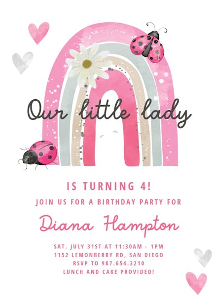 Ladybug rainbow - birthday invitation