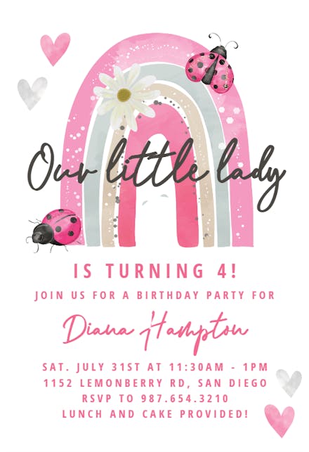 Ladybug Rainbow - Birthday Invitation