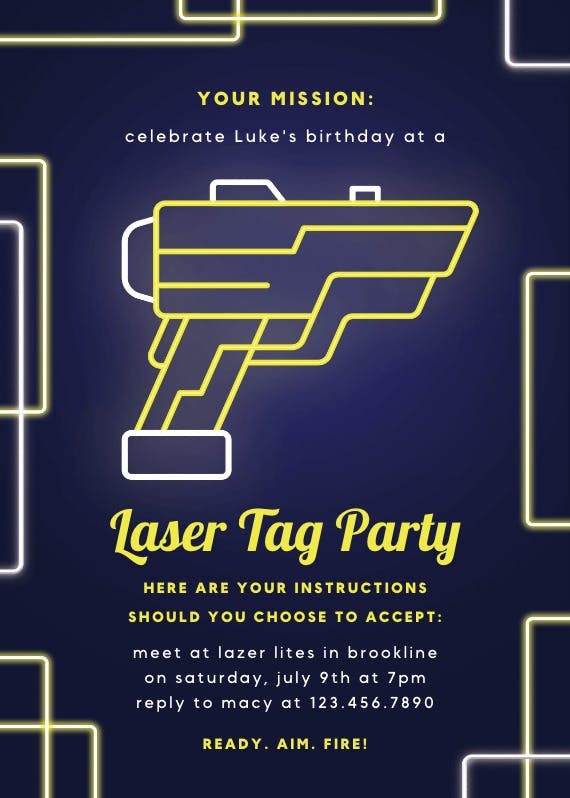 Laser tag party - invitación de fiesta