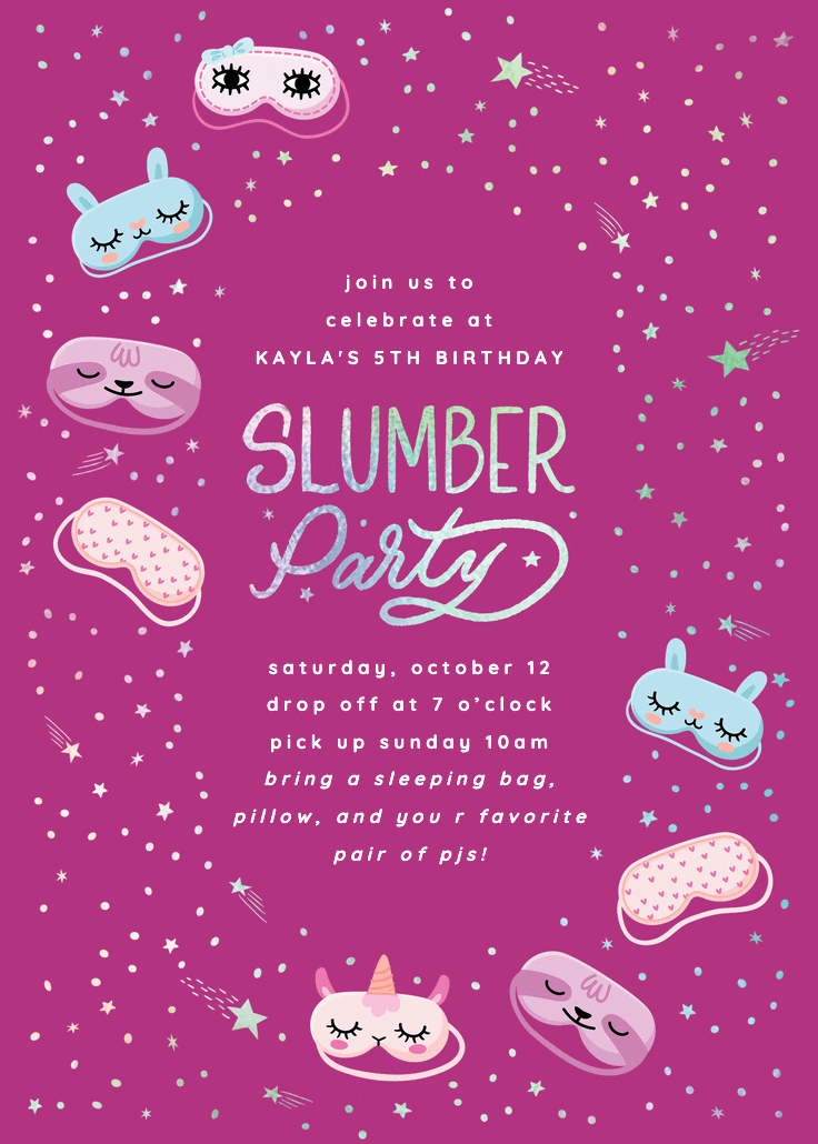 Let's slumber party - birthday invitation
