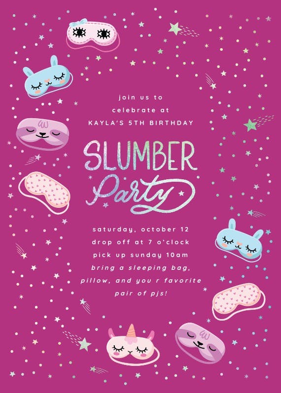 Let's slumber party - birthday invitation