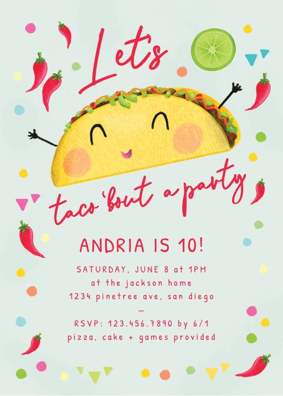 Let's taco bout party -  invitación de cumpleaños
