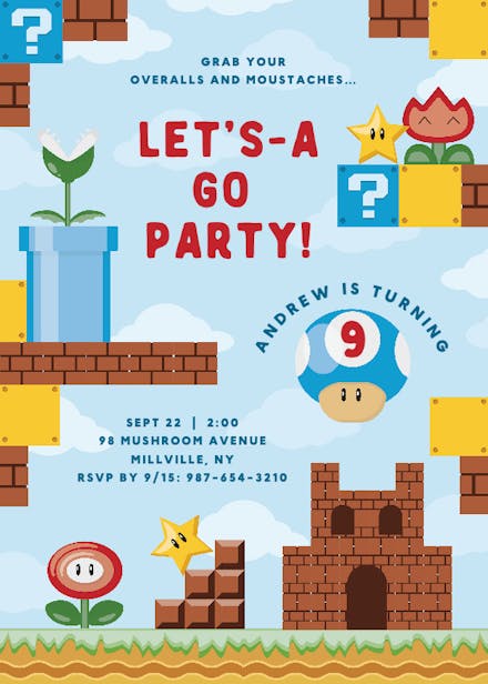 Let's-a go - birthday invitation