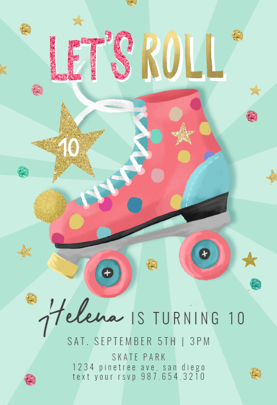 Paper Paper & Party Supplies Rollerskating birthday invitation Birthday